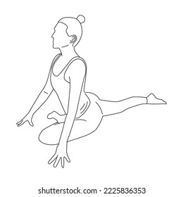 Line art of woman doing yoga exercise in pigeon pose vector.