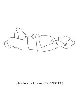 Line art of woman doing yoga in reclining butterfly pose vector. 