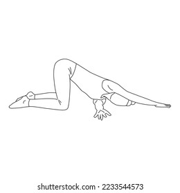 Line art of woman doing yoga in thread the needle left pose vector.