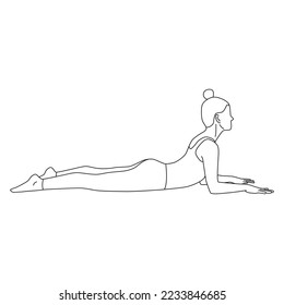 Line art of woman doing yoga in sphinx pose vector.