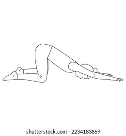 Line art woman doing yoga in extended puppy pose vector 