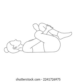 Line art of woman doing Yoga in reclining pigeon pose vecor.