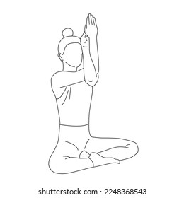 Line art of woman doing Yoga exercise in Eagle arms pose vector.