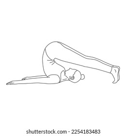 Line art of woman doing Yoga in Plow pose vector.