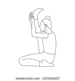 Line art of woman doing Yoga in heron pose vector