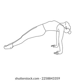 Line art of woman doing Yoga in upward plank pose vector.