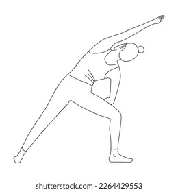 Line art of woman doing Yoga in extended side angle pose vector