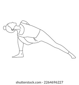 Line art woman doing Yoga in Bound Extended Side Angle pose vector