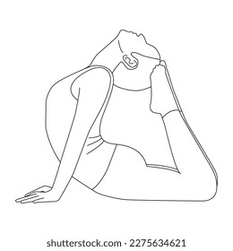 Line art of woman doing Yoga in King cobra pose vector.