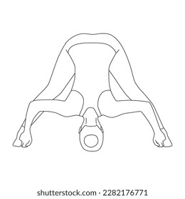 Line art of woman doing Yoga in Wide Legged Forward fold pose vector.