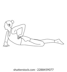 Line art of woman doing Yoga in half frog pose vector.