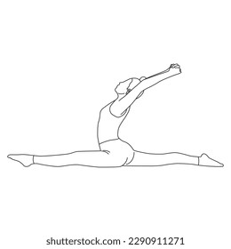 Line art of woman doing Yoga in monkey or  Hanumanasana pose vector.