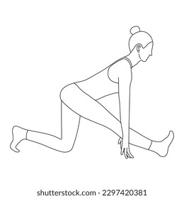 Line art of woman doing Yoga in half monkey pose vector