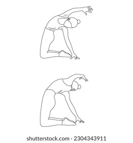 Line art of woman doing Yoga in kneeling and twist pose vector.