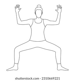 Line art of woman doing Yoga in goddess pose vector.