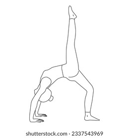 Arte de línea de una mujer haciendo Yoga en un arco de una pierna hacia arriba o en un arco de doblado hacia atrás posición vectorial