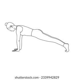 Line art of woman doing Yoga in high plank pose vector