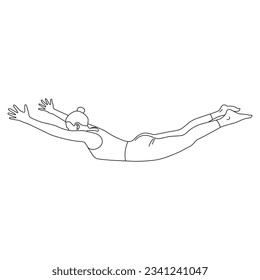 Line art of woman doing Yoga in locust variation pose vector