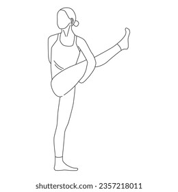 Line art of woman doing Yoga in Revolved Bird of Paradise pose vector