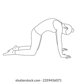 Line art of woman doing yoga in cat pose vector.