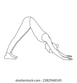 Line art of woman doing yoga in downward facing dog pose vector.