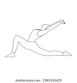 Line art of woman doing yoga in low lunge backbend pose vector