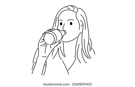 line art of woman drinking water from a bottle