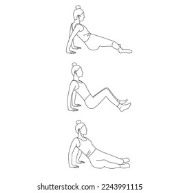 Line art of woman exercise in step of 90 hip rotation vector.