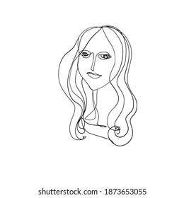 Line art woman face. Continuous line drawing. Abstract sketch. 