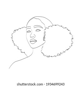 Line Art Woman Face Drawing. Black Woman Vector. Afro American Female Logo. Contouring Line. Minimalist Face. Beauty Salon