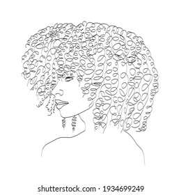 Line Art Woman Face Drawing. Black Woman Vector. Afro American Female Logo. Contouring Line. Minimalist Face. Beauty salon