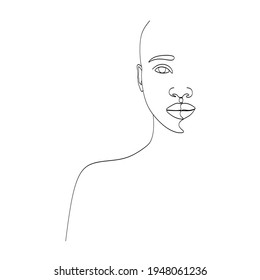 Line Art Woman Face Drawing. Black Woman Vector. Afro American Female Logo. Contouring Line. Minimalist Face. Beauty salon