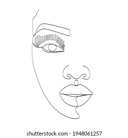 Line Art Woman Face Drawing. Black Woman Vector. Afro American Female Logo. Contouring Line. Minimalist Face. Beauty salon