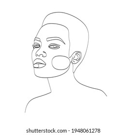 Line Art Frauenkunst Gesichtszeichnung. Schwarzer Frauenvektor. Afro American Female Logo. Bahnlinie. Minimalistische Gesichter. Schönheitssalon