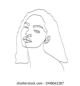 Line Art Woman Face Drawing. Black Woman Vector. Afro American Female Logo. Contouring Line. Minimalist Face. Beauty salon