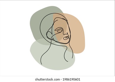 Line Art Woman Face Drawing. Abstract minimal woman portrait. Female Face Continuous one Line art, drawing of face , fashion concept, woman beauty minimalist, vector illustration.