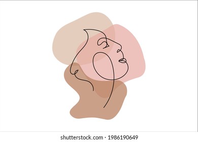 Line Art Woman Face Drawing. Abstract minimal woman portrait. Female Face Continuous one Line art, drawing of face , fashion concept, woman beauty minimalist, vector illustration.