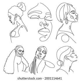 Line Art Woman Face Drawing. Black Woman Vector. Afro American Female Logo. Contouring Line. Minimalist Ethnic Face. Beauty salon logo