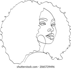 Line Art Woman Face Drawing. Black Woman Vector. Afro American Female Logo. Contouring Line. Minimalist Face. Beauty salon