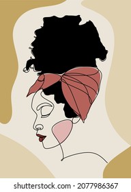 Line Art Woman Face Drawing. Woman Vector. American Female Logo. Contouring Line. Minimalist Face. Beauty salon