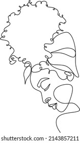 Line Art Woman Face Drawing. Black Woman Vector. Afro American Female Logo. Contouring Line. Minimalist Face. Beauty salon