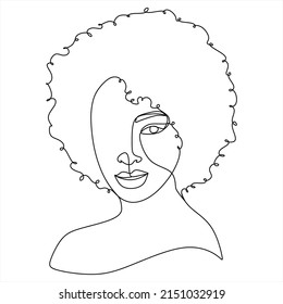 Line Art Frauenkunst Gesichtszeichnung. Schwarzer Frauenvektor. Afro American Female Logo. Bahnlinie. Minimalistische Gesichter. Schönheitssalon