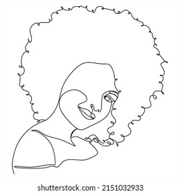 Line Art Woman Face Drawing. Black Woman Vector. Afro American Female Logo. Contouring Line. Minimalist Face. Beauty salon