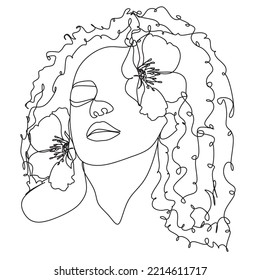  Line Art Frauenkunst Gesichtszeichnung. Schwarzer Frauenvektor. Afro American Female Logo. Bahnlinie. Minimalistische Gesichter. Schönheitssalon