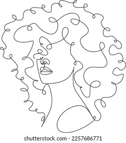 Line Art Frauenkunst Gesichtszeichnung. Schwarzer Frauenvektor. Afro American Female Logo. Bahnlinie. Minimalistische Gesichter. Schönheitssalon