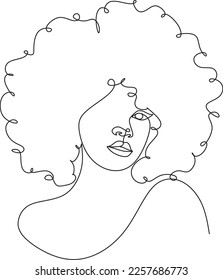 Line Art Woman Face Drawing. Black Woman Vector. Afro American Female Logo. Contouring Line. Minimalist Face. Beauty salon