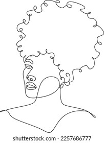 Line Art Woman Face Drawing. Black Woman Vector. Afro American Female Logo. Contouring Line. Minimalist Face. Beauty salon