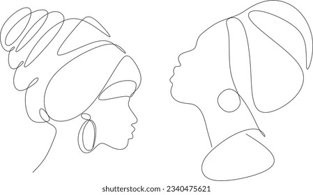 Line Art Woman Face Drawing. Black Woman Vector. Afro American Female Logo. Contouring Line. Minimalist Face. Beauty salon