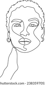 Line Art Woman Face Drawing. Black Woman Vector. Afro American Female Logo. Contouring Line. Minimalist Face. Beauty salon