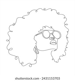 Line Art Woman Face Drawing. Black Woman Vector. Afro American Female Logo. Contouring Line. Minimalist Face. Beauty salon